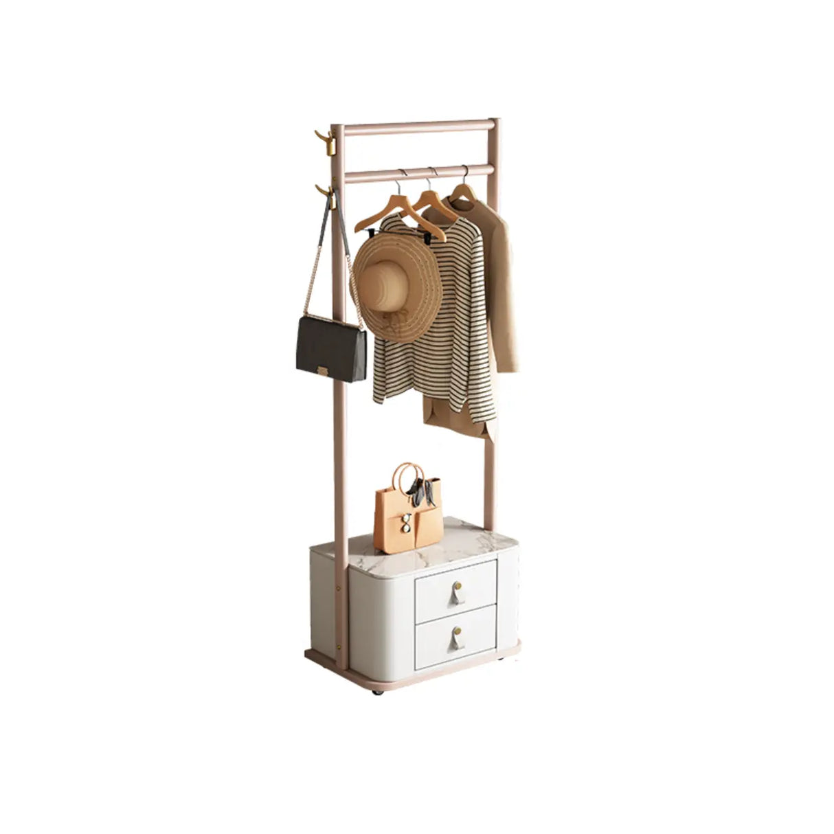 Gold Metal Frame Hooks Hall Stand with Grey Drawers Image - 11