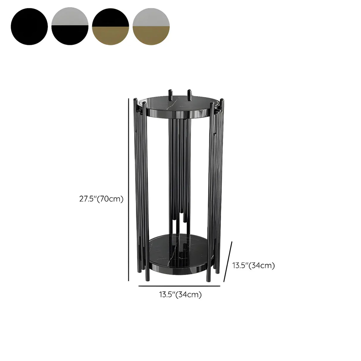 Gold Metal Legs Round Marble Top Shelves Plant Stand 