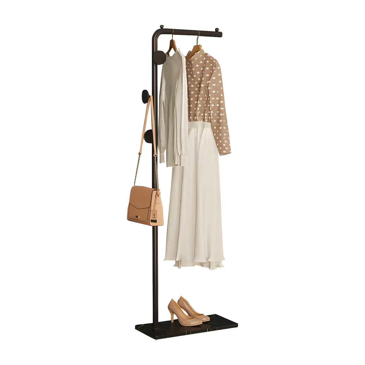 Gold Metal Marble Base Freestanding Coat Rack with Hooks Image - 10