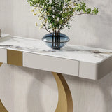 Gold Metal Ring Base Marble Top Storage Console Table Image - 10