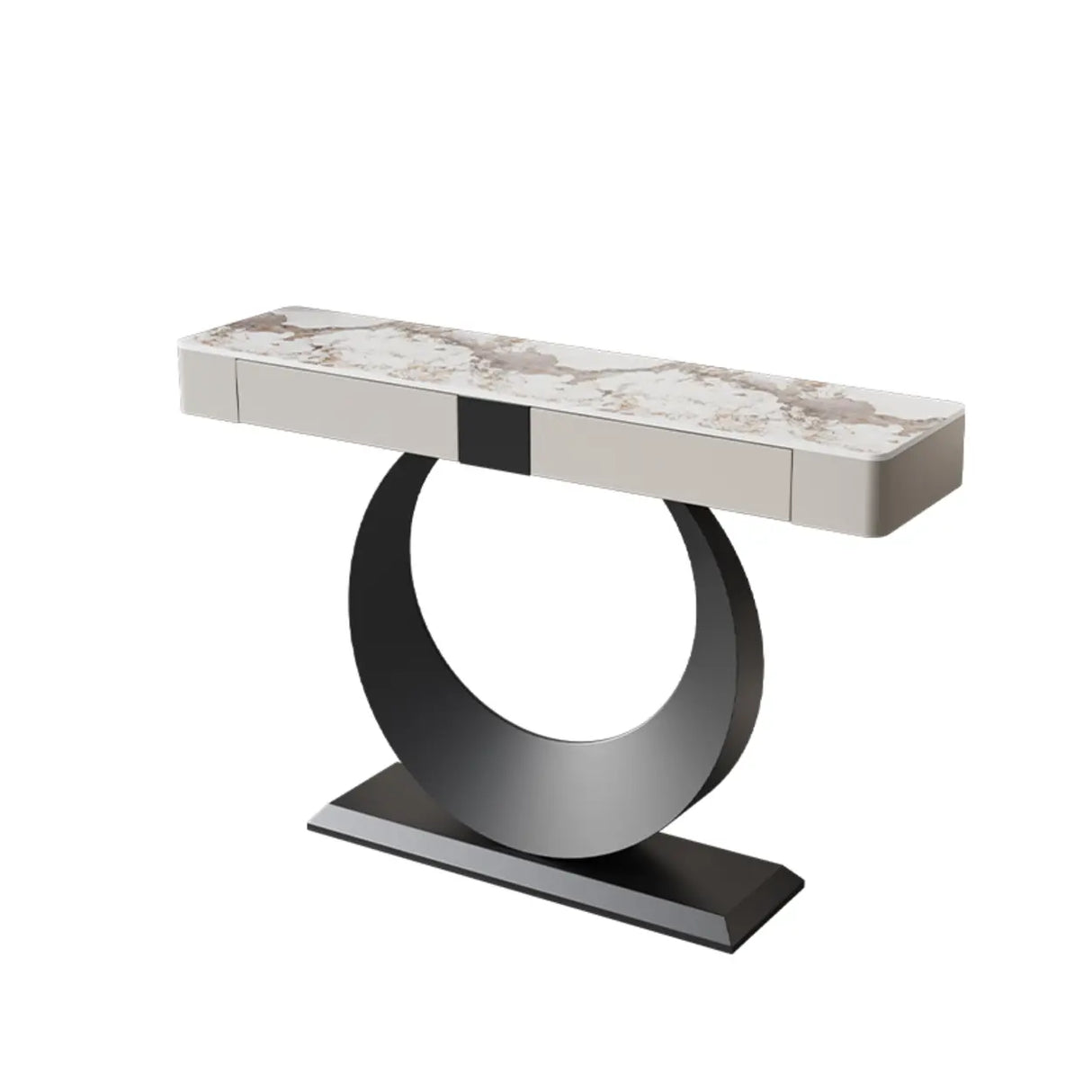 Gold Metal Ring Base Marble Top Storage Console Table Image - 11