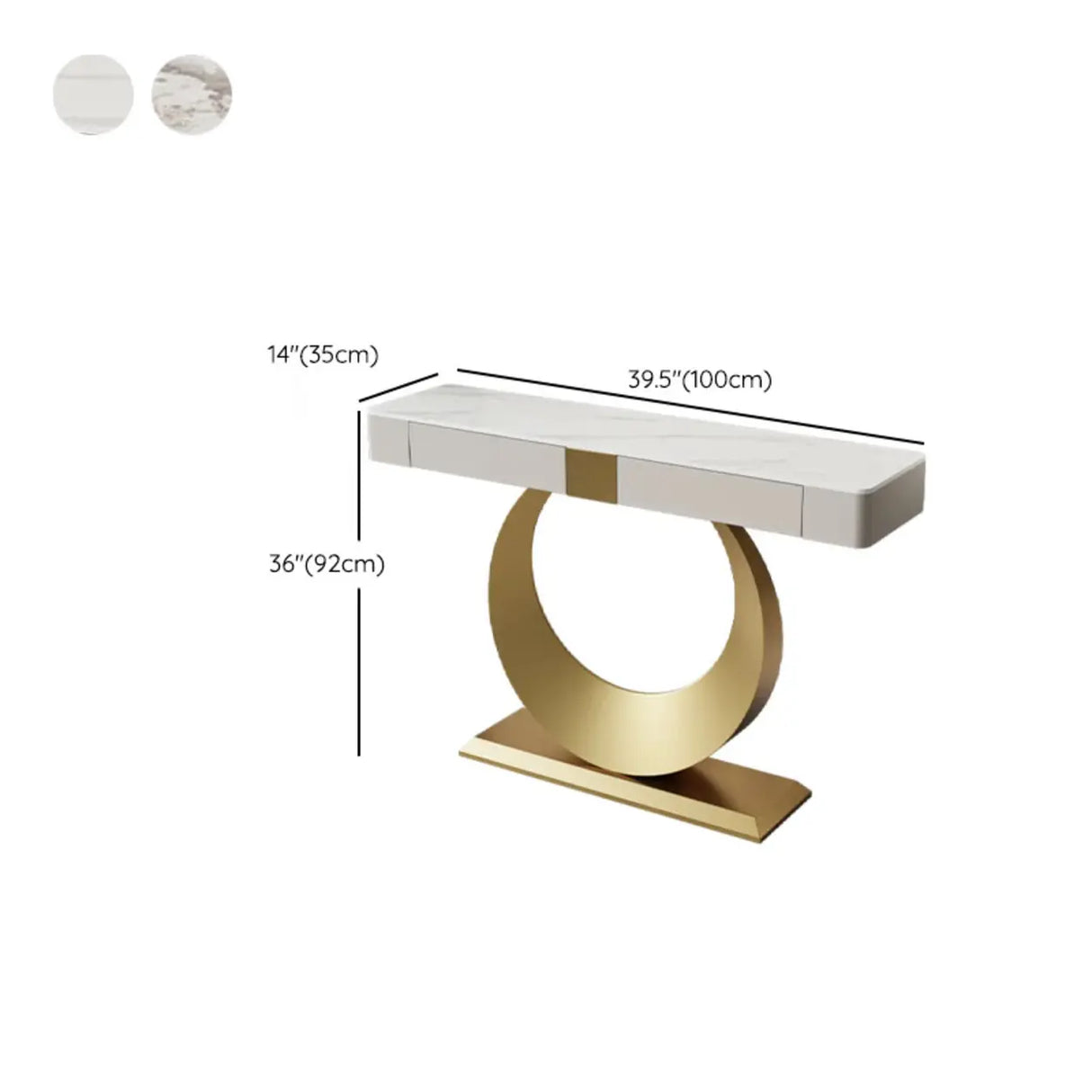 Gold Metal Ring Base Marble Top Storage Console Table Image - 19