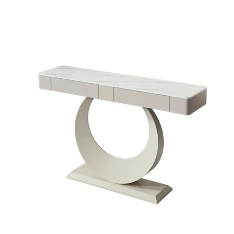 Gold Metal Ring Base Marble Top Storage Console Table Image - 2