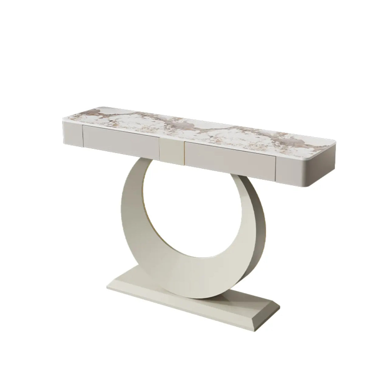 Gold Metal Ring Base Marble Top Storage Console Table Image - 3