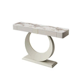 Gold Metal Ring Base Marble Top Storage Console Table Image - 3