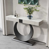 Gold Metal Ring Base Marble Top Storage Console Table Image - 4