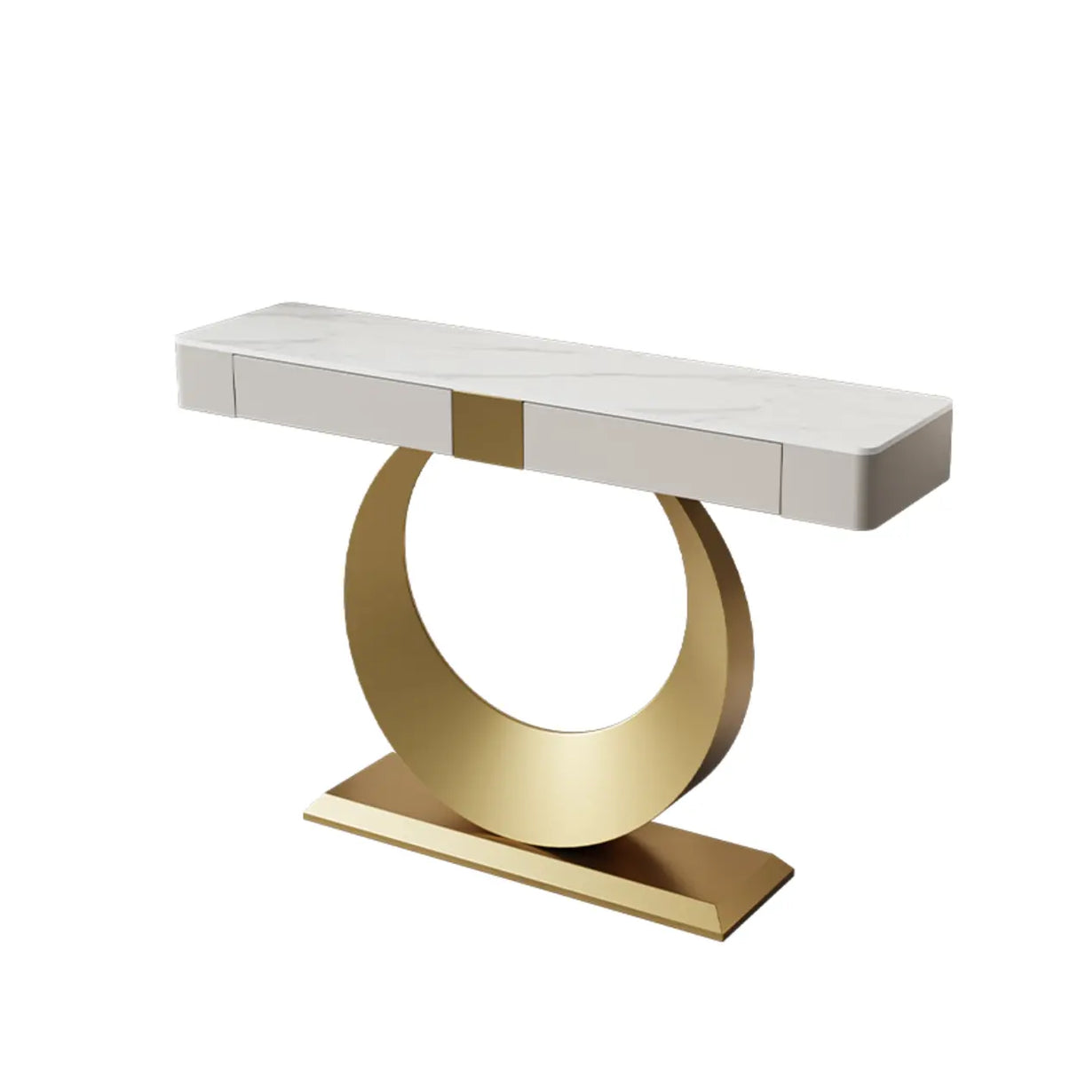 Gold Metal Ring Base Marble Top Storage Console Table Image - 5