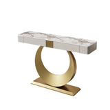 Gold Metal Ring Base Marble Top Storage Console Table Image - 7