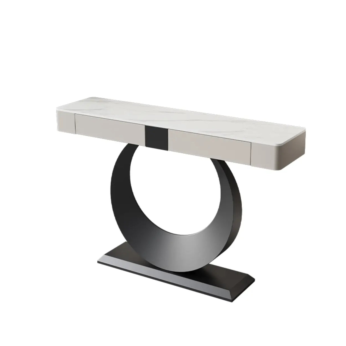 Gold Metal Ring Base Marble Top Storage Console Table Image - 9