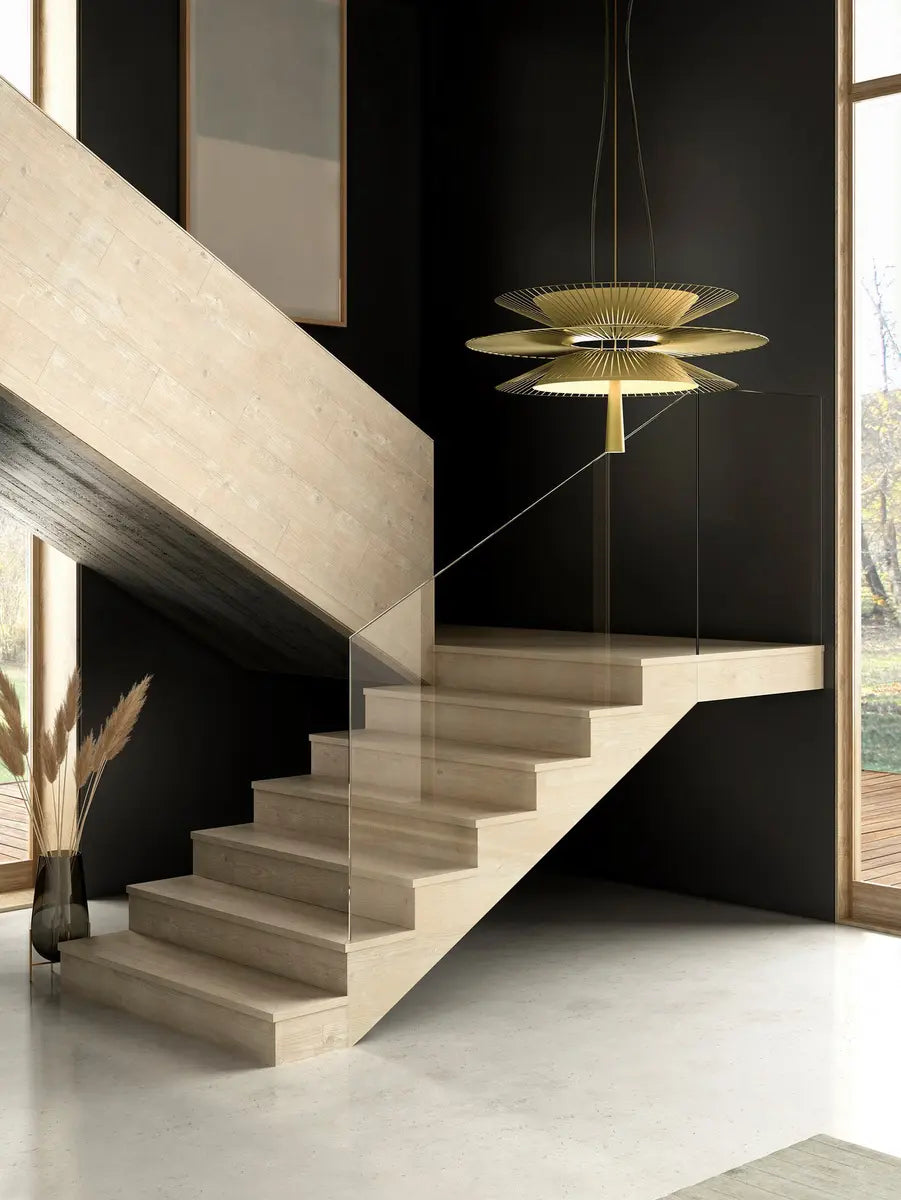 Gold Metal Tiered 2-Light Geometric Foyer Chandelier Image - 13