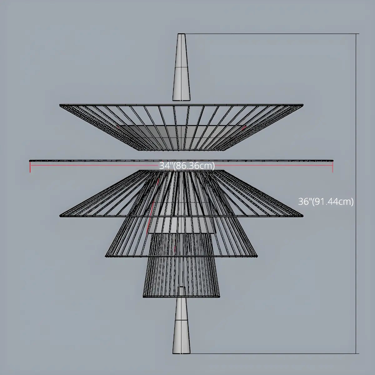 Gold Metal Tiered 2-Light Geometric Foyer Chandelier Image - 16