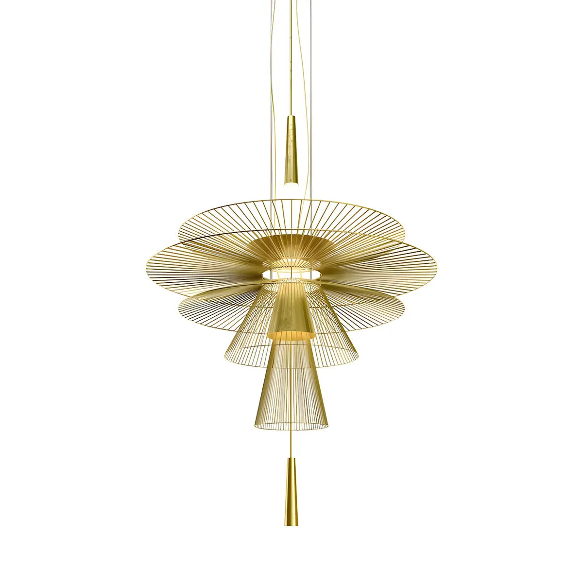 Gold Metal Tiered 2-Light Geometric Foyer Chandelier Image - 3