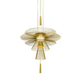 Gold Metal Tiered 2-Light Geometric Foyer Chandelier Image - 3
