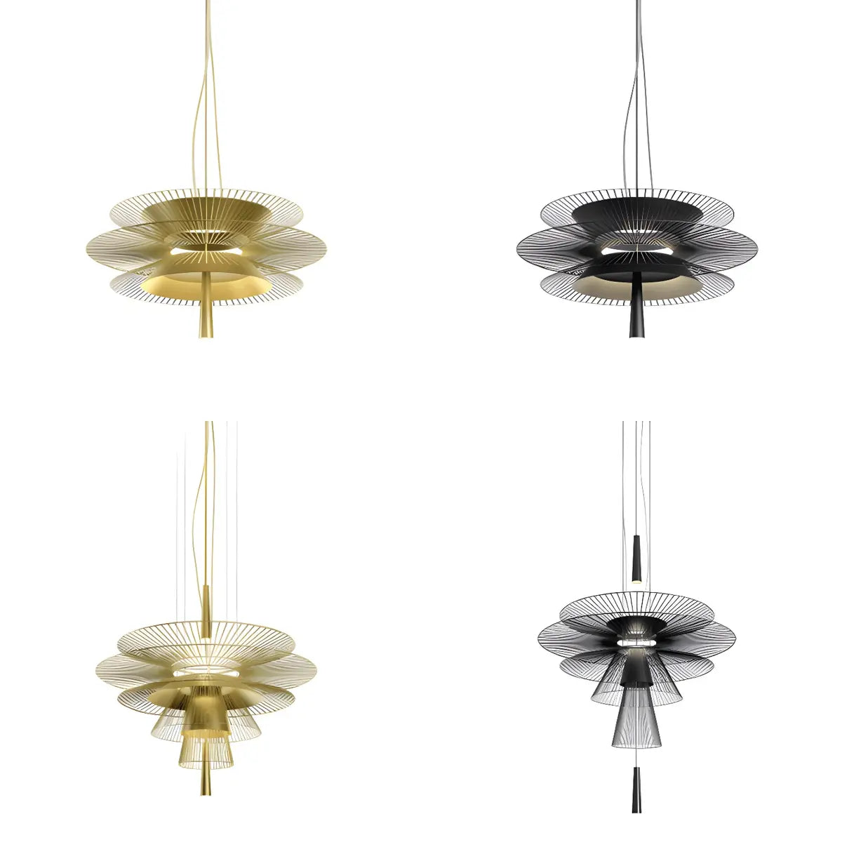 Gold Metal Tiered 2-Light Geometric Foyer Chandelier Image - 4