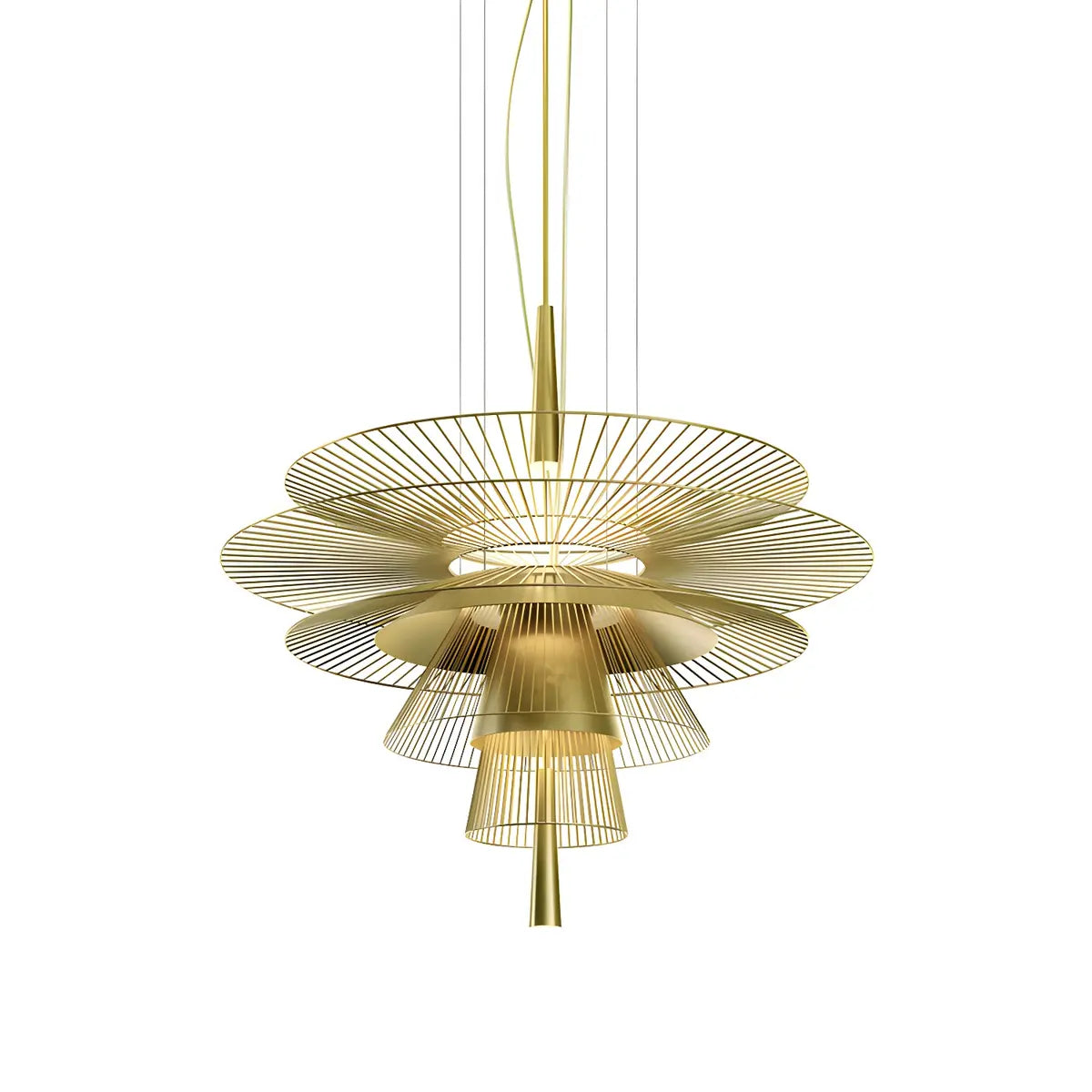 Gold Metal Tiered 2-Light Geometric Foyer Chandelier Image - 5