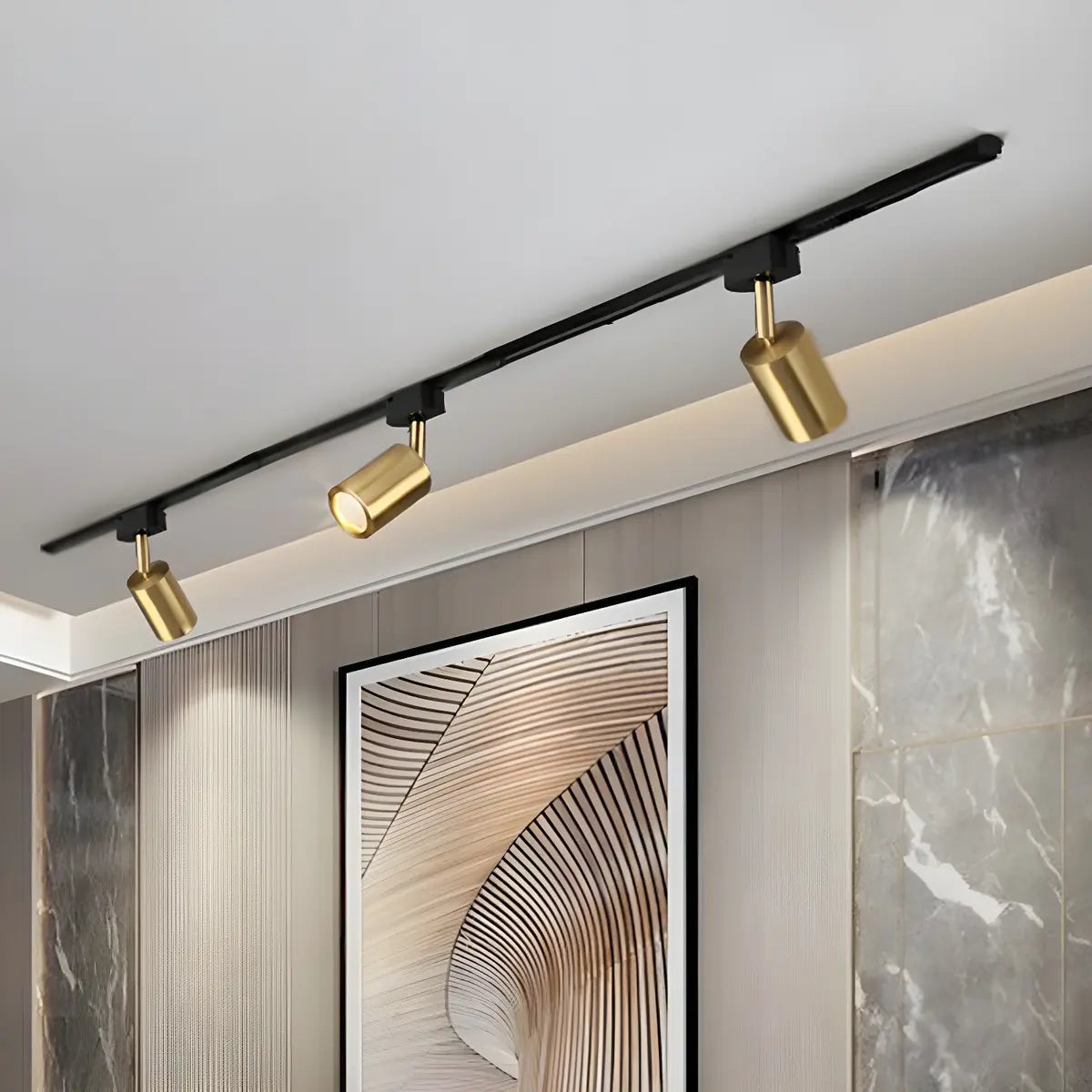 Gold Postmodern Tube Metal 3-Spot LED Track Lights Image - 4