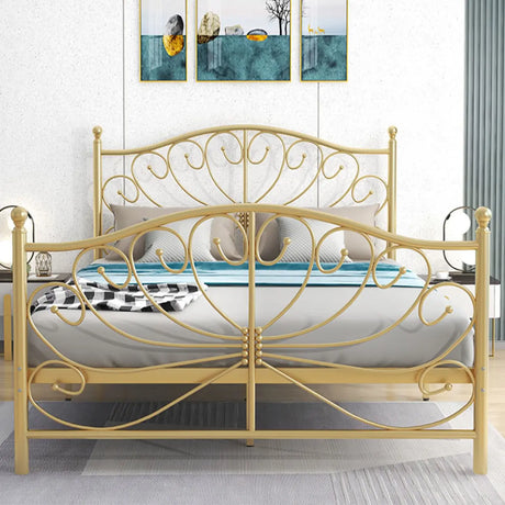 Gold Queen Arched Metal Headboard Decorative Slat Bed Image - 1