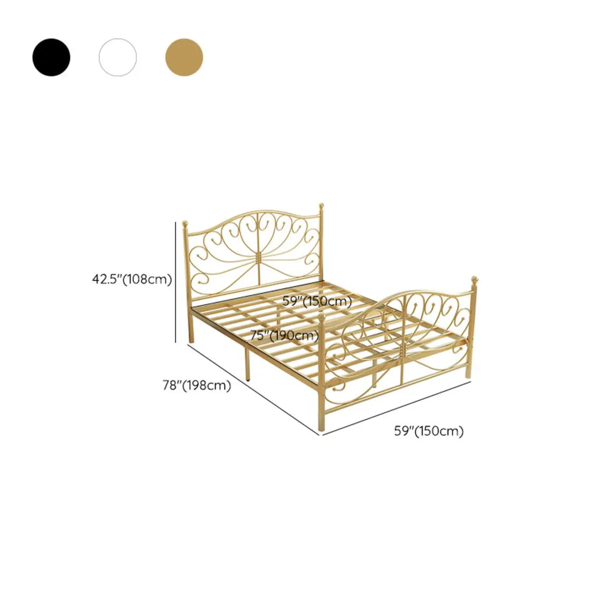 Gold Queen Arched Metal Headboard Decorative Slat Bed Image - 13