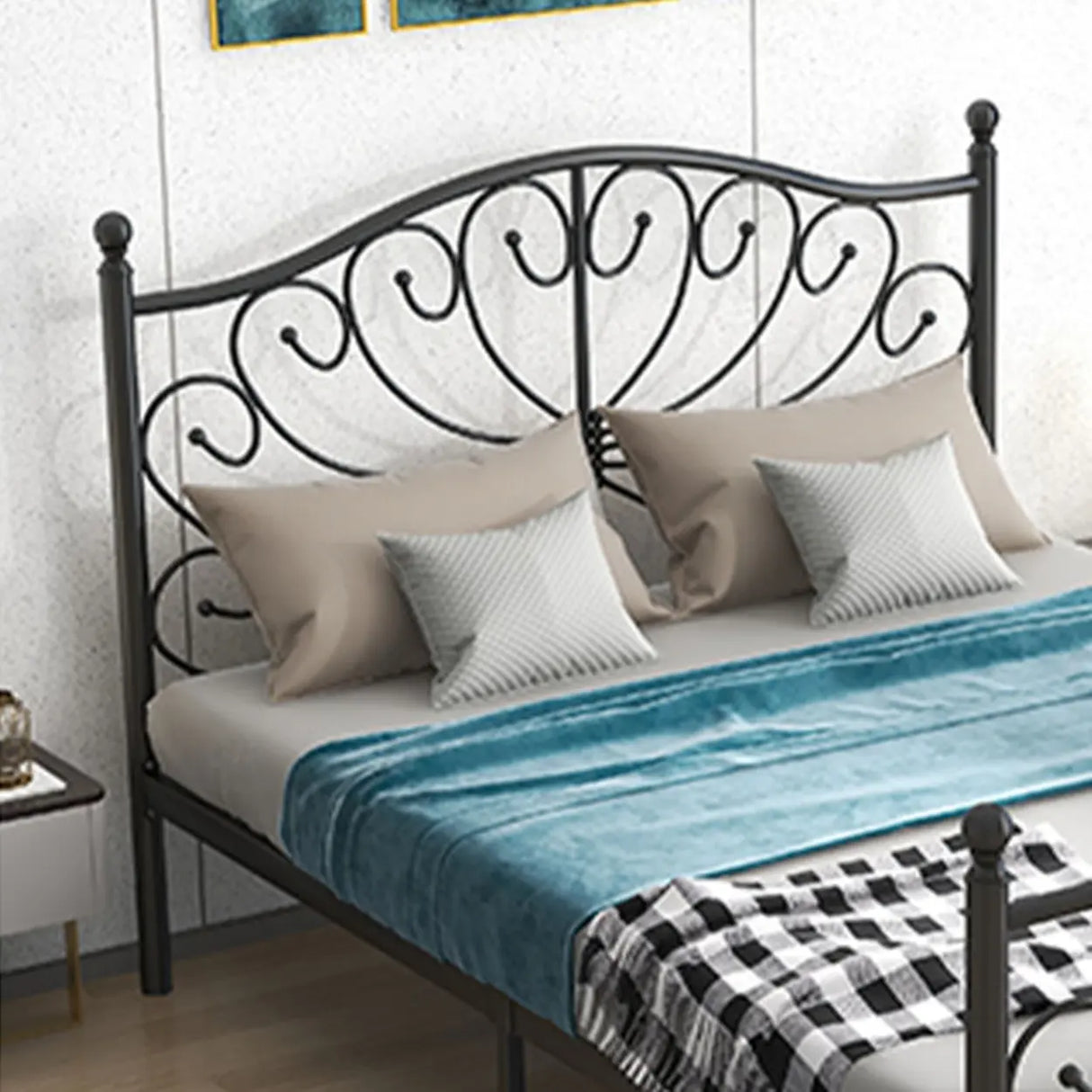 Gold Queen Arched Metal Headboard Decorative Slat Bed Image - 9