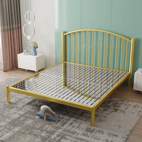 Gold Queen Arched Stainless Steel Headboard Panel Bed Image - 1