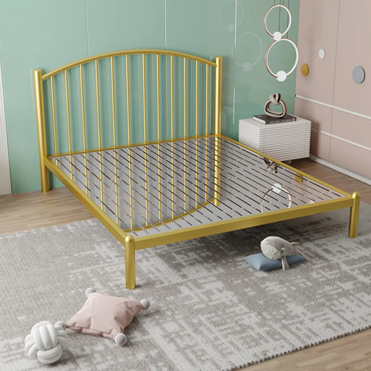 Gold Queen Arched Stainless Steel Headboard Panel Bed Image - 6