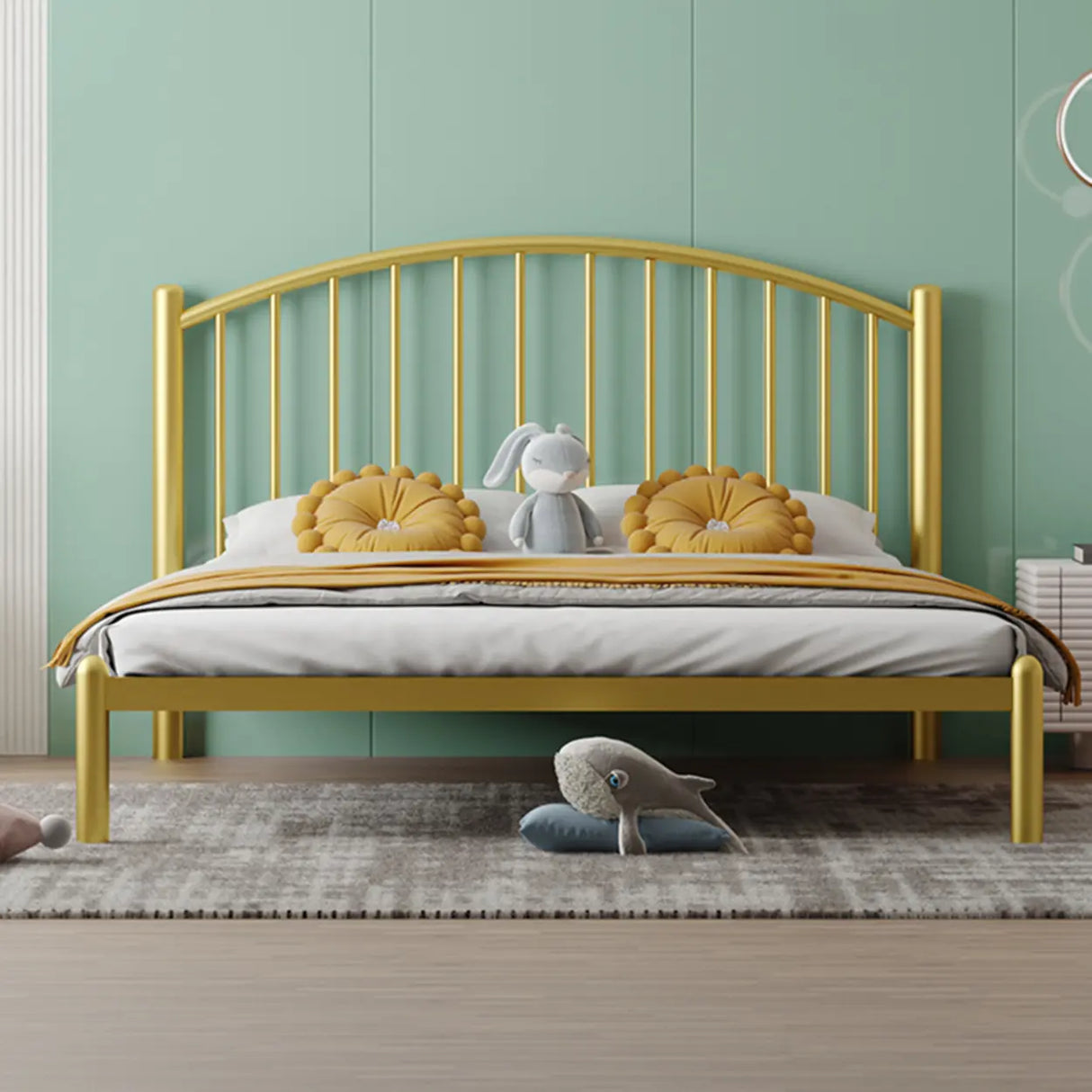 Gold Queen Arched Stainless Steel Headboard Panel Bed Image - 8