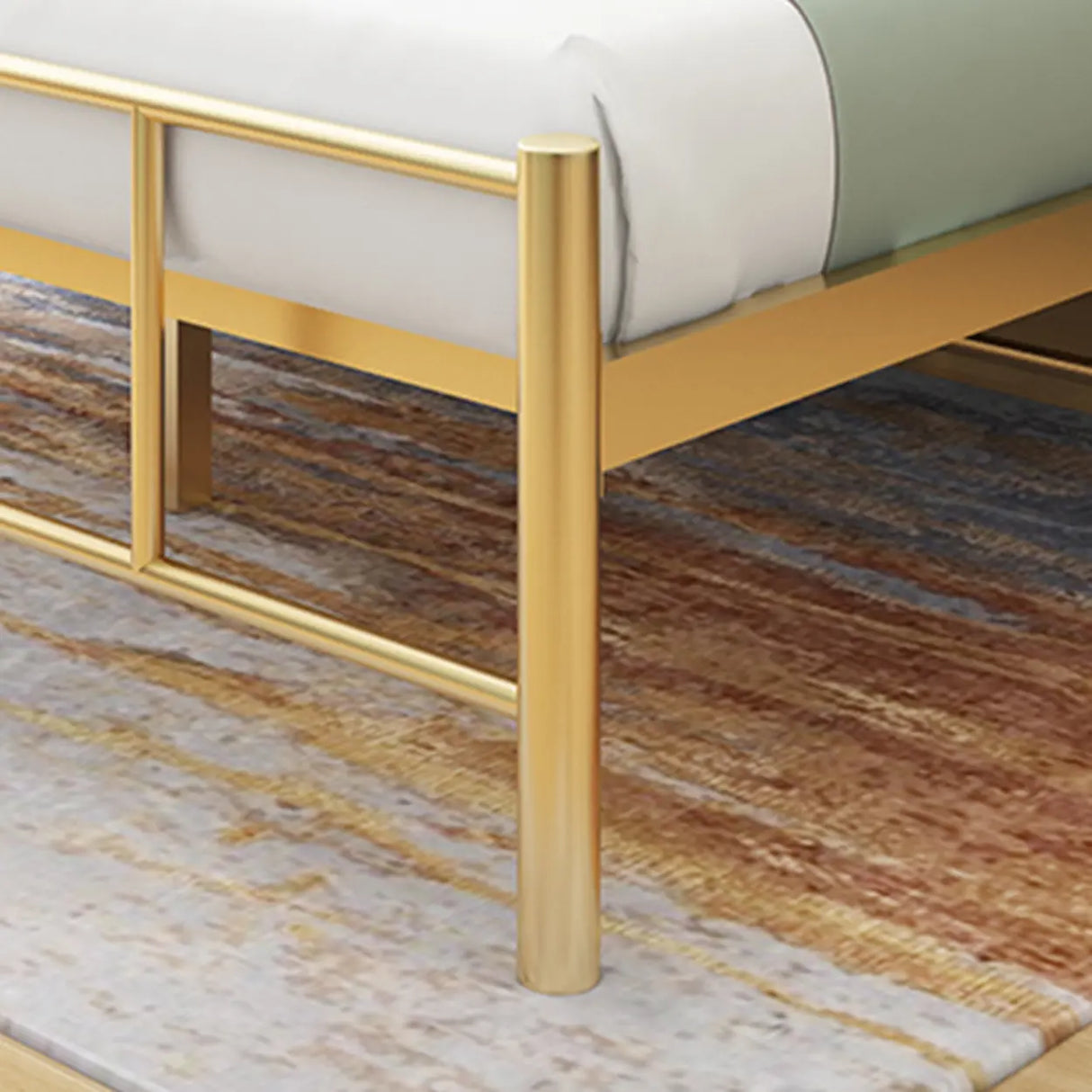 Gold Queen Rectangular Metal Bed with Panel Headboard Image - 11