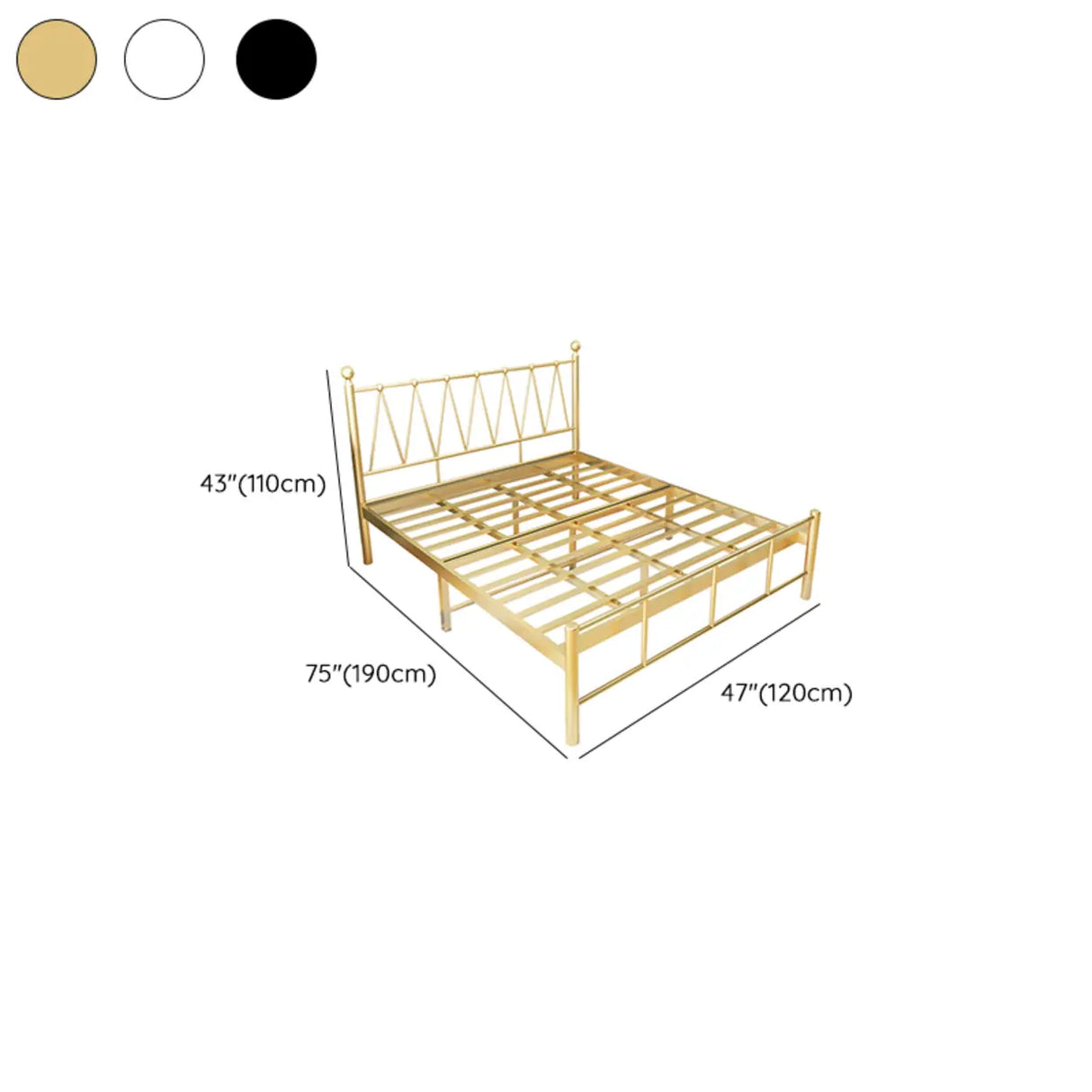 Gold Queen Rectangular Metal Bed with Panel Headboard 