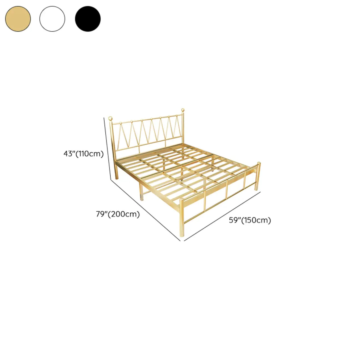Gold Queen Rectangular Metal Bed with Panel Headboard Image - 18