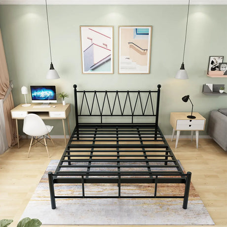 Gold Queen Rectangular Metal Bed with Panel Headboard Image - 2