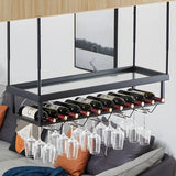 Gold Rectangle Metal Large Wine Rack with Glass Holder Image - 16