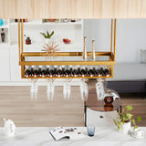 Gold Rectangle Metal Large Wine Rack with Glass Holder Image - 4