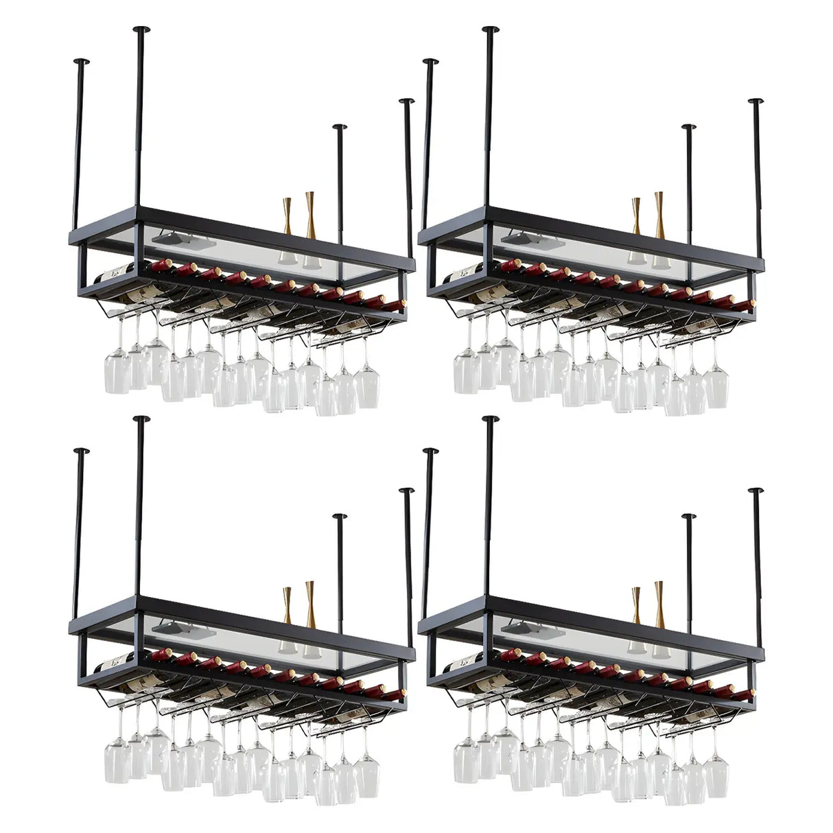 Gold Rectangle Metal Large Wine Rack with Glass Holder Image - 5
