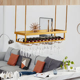Gold Rectangle Metal Large Wine Rack with Glass Holder Image - 6