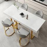 Gold Rectangle White Marble Top Iron Dining Bar Table Image - 7