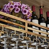 Gold Rectangular Metal Hanging Bar Adjustable Wine Glass Rack Image - 13
