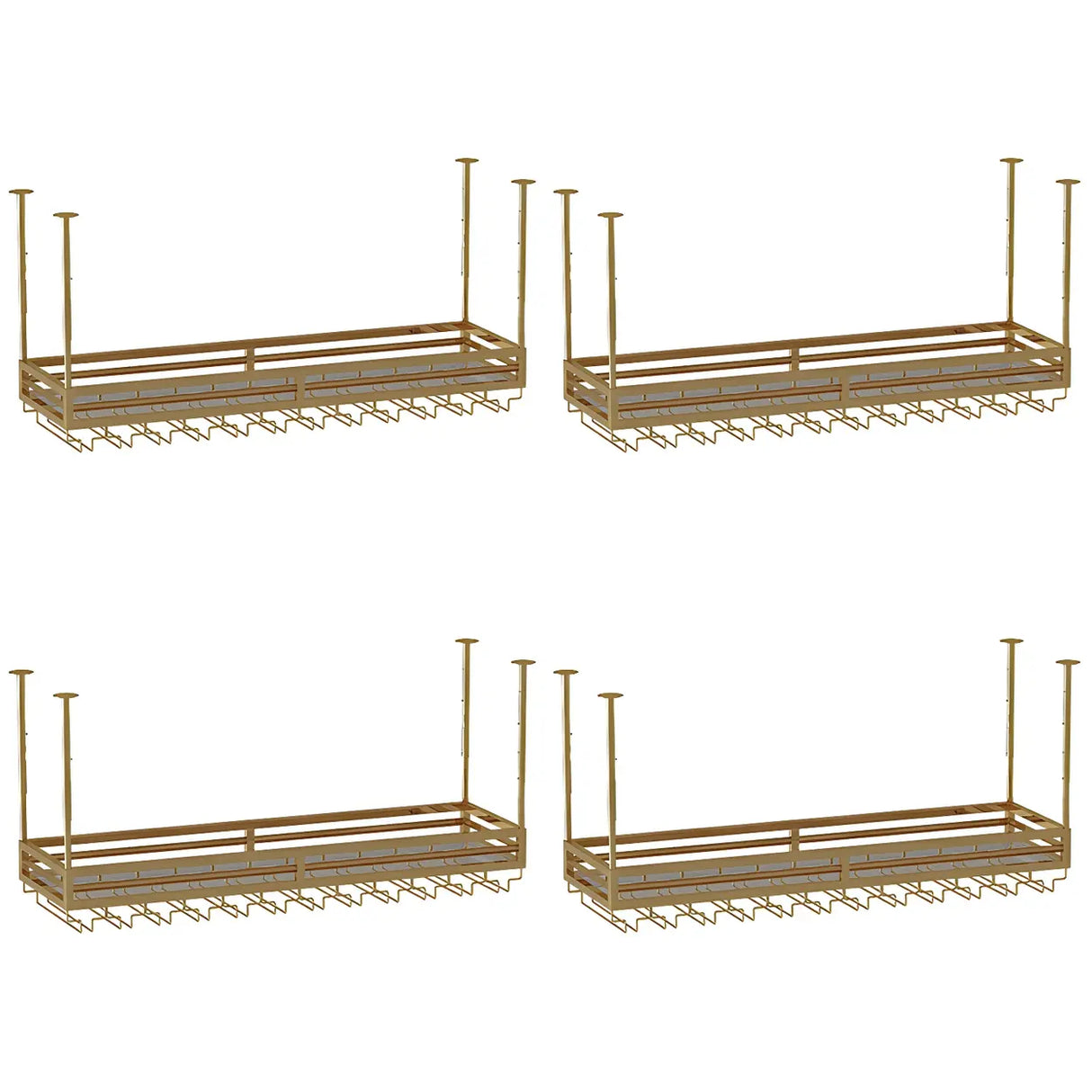 Gold Rectangular Metal Hanging Bar Adjustable Wine Glass Rack Image - 18
