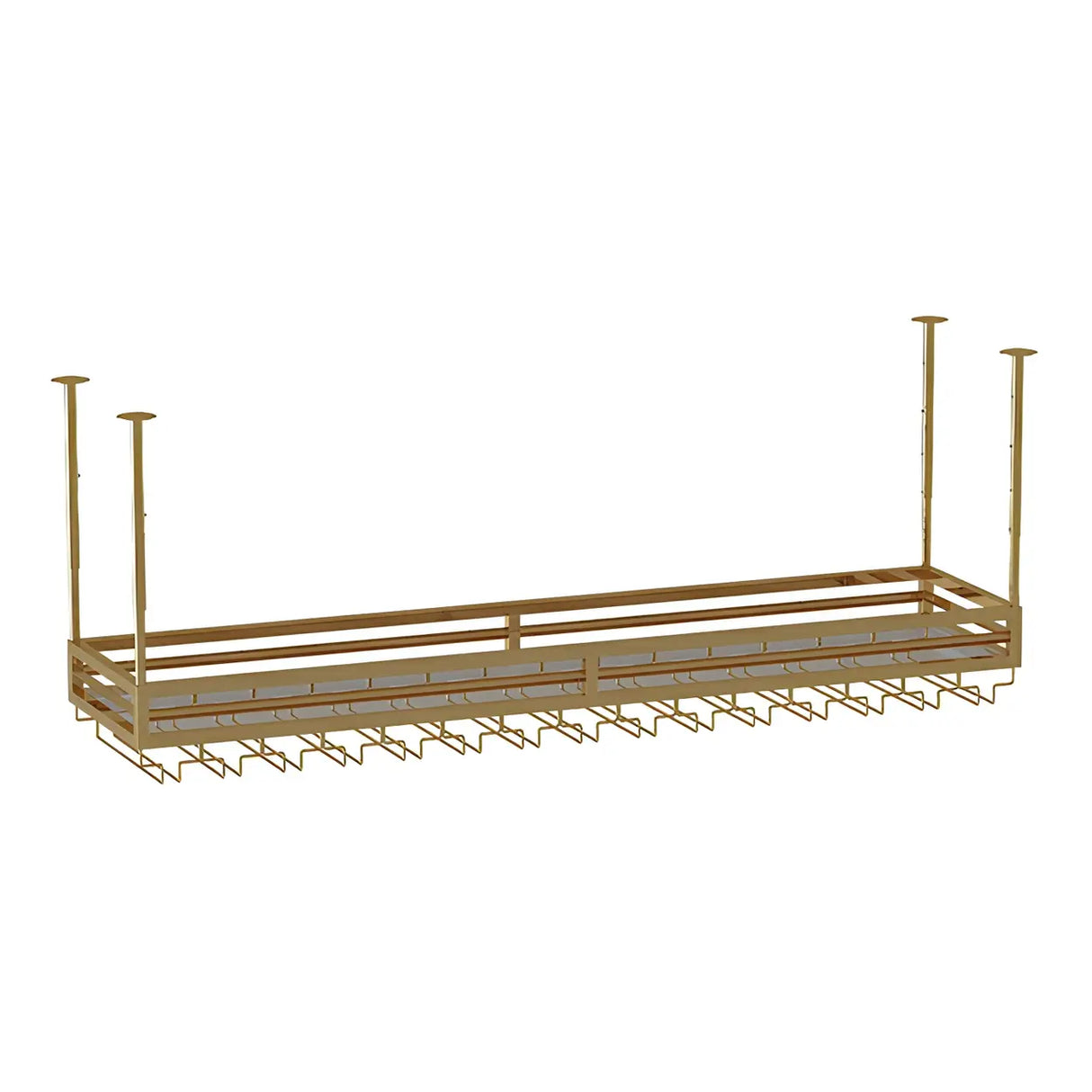Gold Rectangular Metal Hanging Bar Adjustable Wine Glass Rack Image - 19
