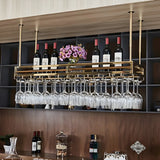 Gold Rectangular Metal Hanging Bar Adjustable Wine Glass Rack Image - 1