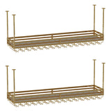 Gold Rectangular Metal Hanging Bar Adjustable Wine Glass Rack Image - 21