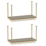 Gold Rectangular Metal Hanging Bar Adjustable Wine Glass Rack Image - 28