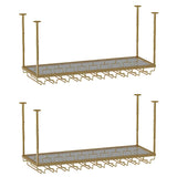 Gold Rectangular Metal Hanging Bar Adjustable Wine Glass Rack Image - 32