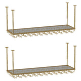 Gold Rectangular Metal Hanging Bar Adjustable Wine Glass Rack Image - 35