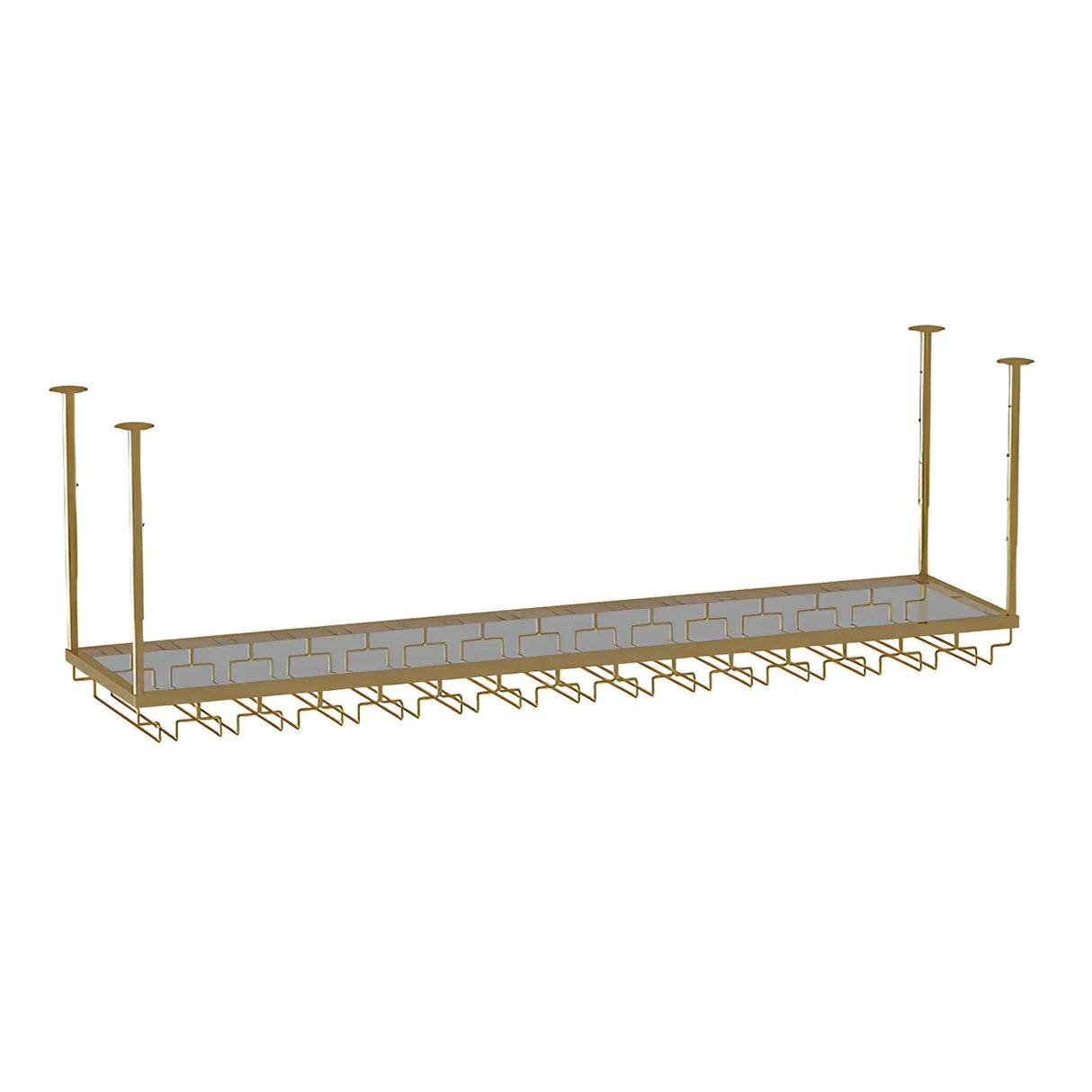 Gold Rectangular Metal Hanging Bar Adjustable Wine Glass Rack Image - 37