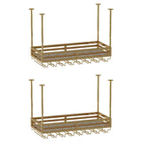 Gold Rectangular Metal Hanging Bar Adjustable Wine Glass Rack Image - 3