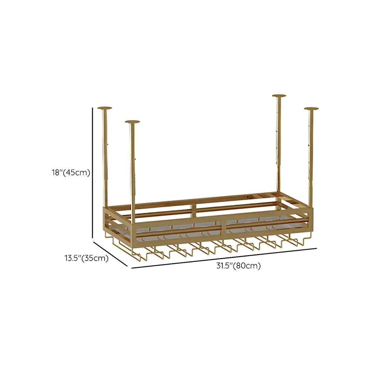 Gold Rectangular Metal Hanging Bar Adjustable Wine Glass Rack 