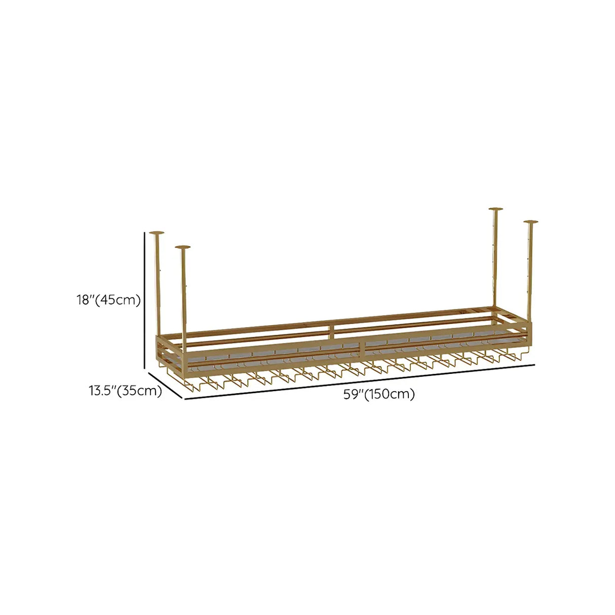 Gold Rectangular Metal Hanging Bar Adjustable Wine Glass Rack Image - 43