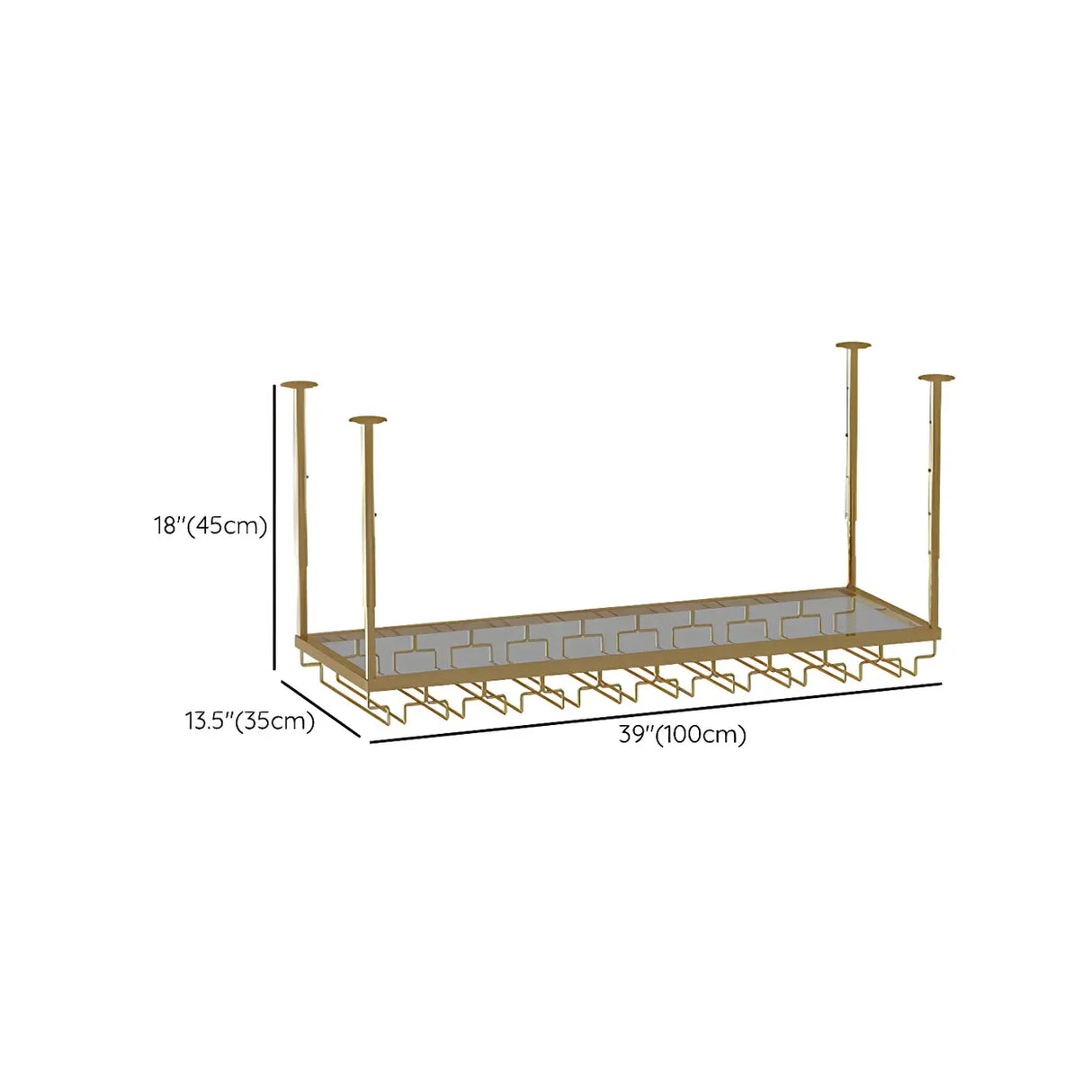 Gold Rectangular Metal Hanging Bar Adjustable Wine Glass Rack Image - 45
