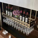 Gold Rectangular Metal Hanging Bar Adjustable Wine Glass Rack Image - 4