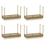 Gold Rectangular Metal Hanging Bar Adjustable Wine Glass Rack Image - 6